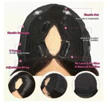 V Part Wig Human Hair 250% Density Upgrade U Part Human Hair Wig V Part Curly Wig Clips In NO Glue No Leave Out Curly V Part Afro Kinky Curly V Wig Natural Color - Black - View 5