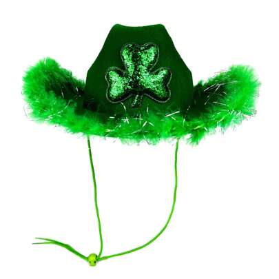 Wide Brim Cowgirl Hats Lucky Clover Plush Trim Irish Western Style Sombreros For Women Men