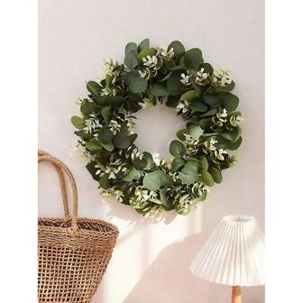 1pc Eucalyptus Wreath, High-Grade Anti-Oxidation Real-Touch Artificial Flowers With Stems For Wedding Arrangement, Bridal Bouquet, Center Piece, Garden, Yard, Wedding, Birthday, Shower Decor, Aesthetic Room Decor, Home Decor