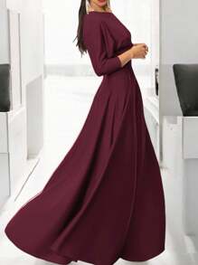 Vestido Dama Largo Cómodo y Elegante A la Moda 503 Ocasión Evento Temporada Fiesta Boda Manga 3/4 Hombro Descubierto Confortable Caída Elegante - Rojo violeta - Ver 3