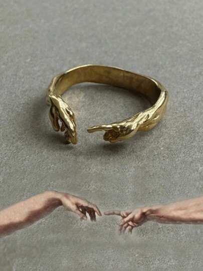1pc Copper Unique Minimalist Hand Of God Gifting Adam Life Ring Women Fashion Party Jewelry Gift Opening Adjustable