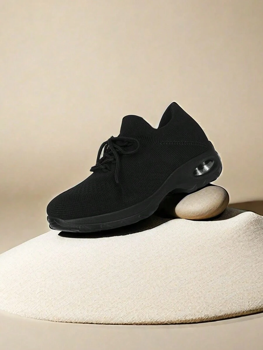 Giày thể thao nữ thời trang mới, giày khiêu vũ thời trang, giày đế dày thoáng khí, giày đế xuồng thoáng khí, phù hợp với người ngoại cỡ - màu đen - Xem 1