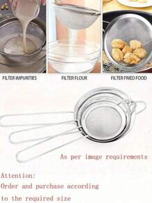 1pc/3pcs(S-M-L) Stainless Steel Fine Mesh Strainer With Handle - Kitchen Tool For Sifting And Sieving
