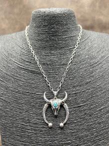 1pc Fashion Retro Western Style Metal Chain/Turquoise Pendant Necklace, Suitable For Women, Girls, Men, Boys To Match Daily Outfit, Party Accessories, Jewelry, Gift For Family/Friends/Yourself