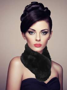 Women Faux Fur Collar Scarves Neck Shrug Neck Warmer Scarf Wrap For Spring Fall Winter Coat Dress - Black - View 3