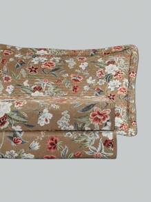3-Piece Bedspread Quilt Kit Complete Box Bed Ultrasonic Butterfly Quilted - Jazmín floral marrón - Ver 3