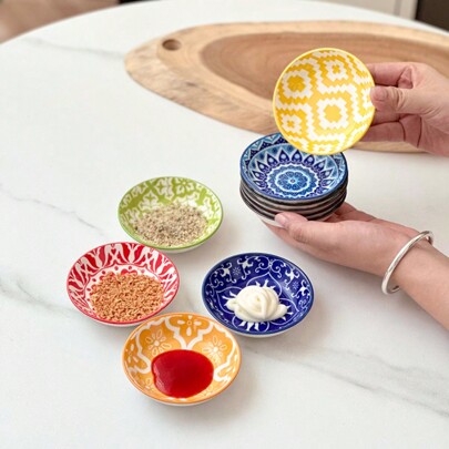 10pcs Ceramic Seasoning Dishes, Bohemian Style Plates, Sauce Dishes, Household Soy Sauce Vinegar Spice Plates, Suitable For Home Kitchen, Restaurant, Sushi Bar, Party, Hot Pot, Picnic, Camping, Barbecue, Cold Dish, Kitchen Utensils, Tableware Accessories Back To School,School Supplies
