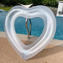 1pc Sequin & Pearl Heart Shaped Adult Swimming Float Circle, Outdoor Pool Party Floatie