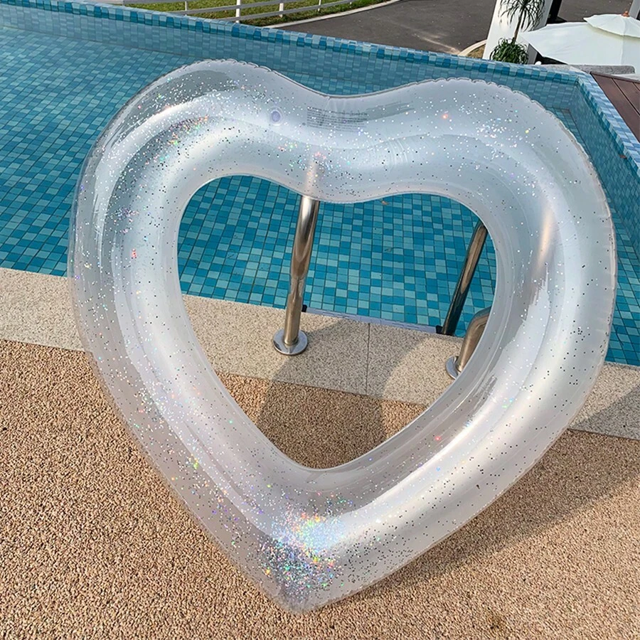 1pc Sequin & Pearl Heart Shaped Adult Swimming Float Circle, Outdoor Pool Party Floatie