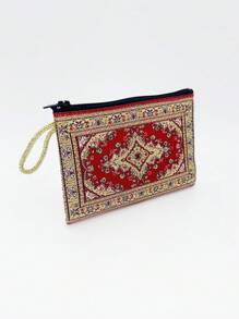 4"X6" Vintage Style Gold Thread Embroidered Zipper Wallet, Suitable For Daily Use, Women Mini Coin Purse - Multicolor - View 4