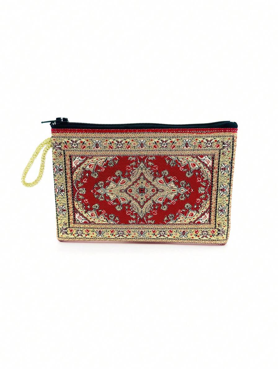 4"X6" Vintage Style Gold Thread Embroidered Zipper Wallet, Suitable For Daily Use, Women Mini Coin Purse - Multicolor - View 1