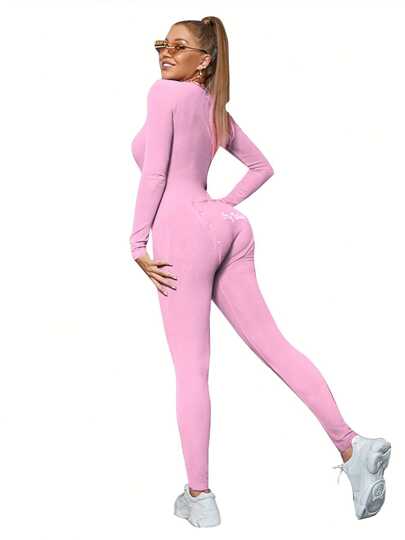 Women's Deep V Neck Nightwear Long Sleeve Jumpsuit Solid Colour Loungewear Romper Bodysuit