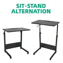 ANTSUN Computer Workstation Adjustable Height Mobile Standing Desk Portable Stand Up Desk Home Office Rolling Bedside Table Laptop Cart For Standing Or Sitting - Black - View 4