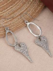 Vintage Heart-Shaped Hollow Pendant Earrings In Silver Alloy Are Perfect For Everyday Wear And Parties - Women's Fashion Accessory Earrings