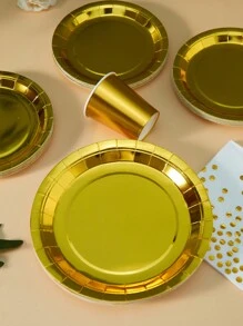 Goldenes Einweg-Partyzubehör-Set, inklusive goldener Pappteller, Becher und Servietten, für Jubiläum, Abschluss, Geburtstags-Party Dekorationen & Goldene Party Zubehör