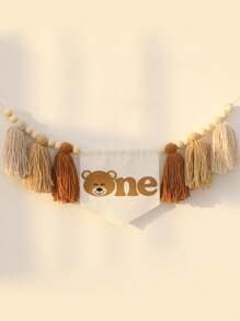 1 Peça Guirlanda Floral com Borla estilo Boho, tema Ursinho de Pelúcia, feita à mão, adequada para decoração de festa de aniversário, decoração de casa, decoração de cadeira