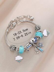 1 pièce Bracelet de perles pour femmes, série océan design étoile de mer bleue et coquillage bateau