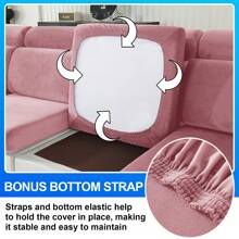 YSTYLE Housse Coussin Canapé Velours、Housse De Coussin Extensible、Universelle Housse Coussin Canape、Housse Assise Canapé Antidérapante、Housse Dossier Canapé - 粉色 - 查看 4