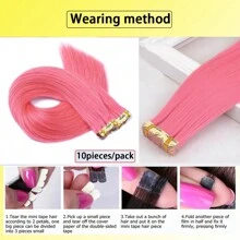 10片装和30片装合成直发，24英寸PU胶带式合成直发接发，迷你胶带式接发，隐形彩色胶带式接发，适合日常聚会、节日、情人节、狂欢节等场合（24英寸，10片/包，35克） - 彩色 - 查看 10