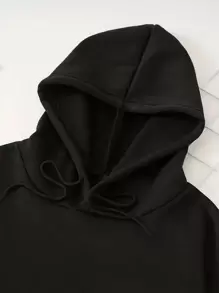 Capucha con estampado de panda con bolsillo de canguro con cordón con forro térmico - Negro - Ver 3