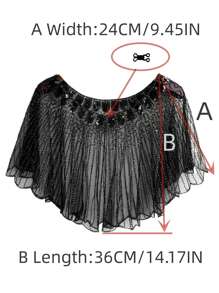 复古荷叶边披肩 - 精致的亮片珠绣装饰，经典披肩，盖茨比派对网眼罩裙配饰，优雅的晚装，非常适合正式活动和主题派对