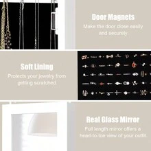 Lifezeal Wall Door Mounted Mirrored Jewelry Cabinet Organizer Storage W/LED Light White - White - View 8