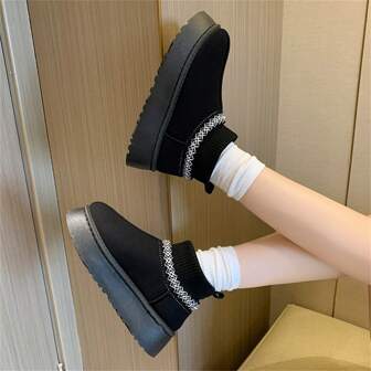 Women's Winter Fleece Short Boots, Warm Thick Socks Shoes, New Autumn/Winter Anti-Slip Thick Bottom Versatile Snow Boots