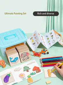 1 套木制儿童绘画模板，木制 DIY 绘画涂鸦板，包括天气、动物等各种主题，适合家庭、学校、艺术创意玩具、男孩和女孩的礼物