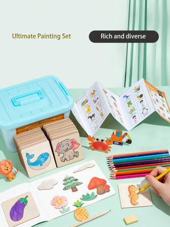 1 套木制儿童绘画模板，木制 DIY 绘画涂鸦板，包括天气、动物等各种主题，适合家庭、学校、艺术创意玩具、男孩和女孩的礼物