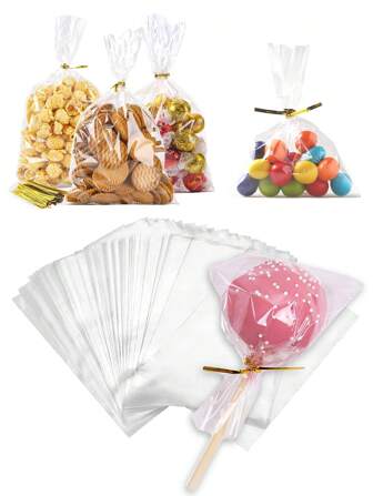 50/100 unidades Bolsas de caramelo transparentes de 10*15cm, adecuadas para fiestas, bodas, envasado de regalos, repostería, vacaciones, fiesta de Año Nuevo 2025, graduación, bolsas de regalo para el Día de la Madre