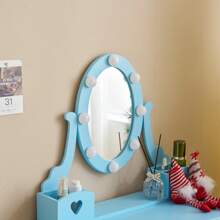 Kids Girls Vanity Table Set Makeup Dressing Table Stool Mirror With 3 Drawers