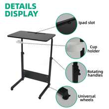 ANTSUN Computer Workstation Adjustable Height Mobile Standing Desk Portable Stand Up Desk Home Office Rolling Bedside Table Laptop Cart For Standing Or Sitting - Black - View 6