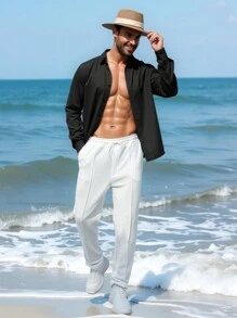 Camicia casual in monocolore a manica lunga e monopetto, adatta per l'autunno, ideale per l'ufficio