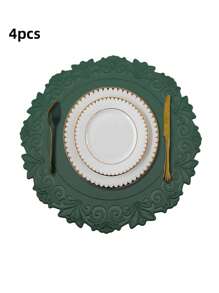 2pcs/4pcs Set 15-Inch Round Faux Leather Placemats, Non-Slip Durable Heat Resistant Washable Waterproof Dining Table Mats, Suitable For Candlelight Dinners, Daily Gatherings, Event Parties