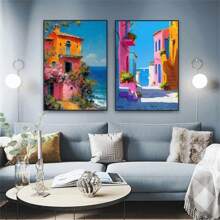 1PC Mediterranean Posters Coastal Balcony View Travel Print Santorini Church Art Print Greek Island Landscape Canvas Painting Wall Arts Decor No Frame Gifts Birthday Graduation
