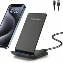 适用于三星 Galaxy S25/S24/S23/S22/Note 20/10 的 15W 快速无线充电器，以及兼容 17/16/15/14/13/12/11 的手机无线充电支架 - 黑色 - 查看 3