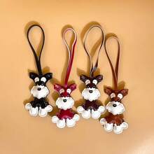 1 pieza Llavero con forma de perro Schnauzer de estilo de moda de PU, llavero de animal bonito, adecuado para bolsos, lindo accesorio colgante para bolso, novedoso llavero de mujer para llaves y billeteras, accesorio de coche, colgante para mochila escolar con diseño animal