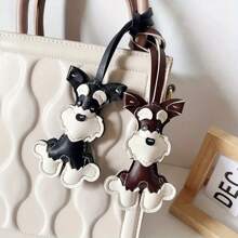 1 pieza Llavero con forma de perro Schnauzer de estilo de moda de PU, llavero de animal bonito, adecuado para bolsos, lindo accesorio colgante para bolso, novedoso llavero de mujer para llaves y billeteras, accesorio de coche, colgante para mochila escolar con diseño animal