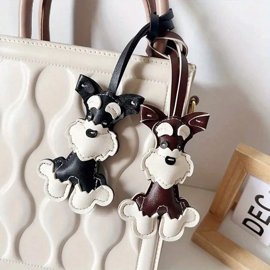 1 pieza Llavero con forma de perro Schnauzer de estilo de moda de PU, llavero de animal bonito, adecuado para bolsos, lindo accesorio colgante para bolso, novedoso llavero de mujer para llaves y billeteras, accesorio de coche, colgante para mochila escolar con diseño animal
