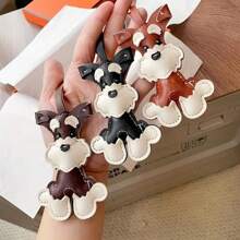 1 pieza Llavero con forma de perro Schnauzer de estilo de moda de PU, llavero de animal bonito, adecuado para bolsos, lindo accesorio colgante para bolso, novedoso llavero de mujer para llaves y billeteras, accesorio de coche, colgante para mochila escolar con diseño animal