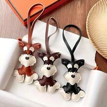 1 pieza Llavero con forma de perro Schnauzer de estilo de moda de PU, llavero de animal bonito, adecuado para bolsos, lindo accesorio colgante para bolso, novedoso llavero de mujer para llaves y billeteras, accesorio de coche, colgante para mochila escolar con diseño animal