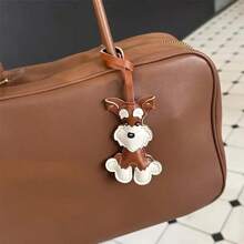 1 pieza Llavero con forma de perro Schnauzer de estilo de moda de PU, llavero de animal bonito, adecuado para bolsos, lindo accesorio colgante para bolso, novedoso llavero de mujer para llaves y billeteras, accesorio de coche, colgante para mochila escolar con diseño animal