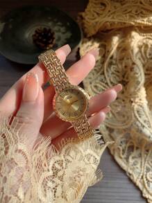 女士手表 金表 女士休闲商务石英表 镶水钻 女士腕表 节日 - 均碼 - 查看 12