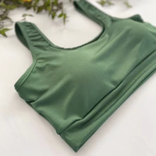 Basic Fitness Tank Top With Removable Pads Gym Walking Suplex Women's Workout - 軍綠色 - 查看 2