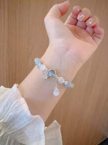 1 pieza Pulsera con piedra con forma de ojo de gato y cuentas, regalo para amigos