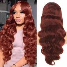 bling hair Reddish Brown Lace Front  Wig, 13x4 Wavy Lace Front Wig, 180% Density, 33# Lace Frontal Wig, Pre Plucked With Baby Hair For Women,