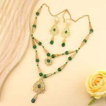 1件女士金色阿拉伯串珠雙層鏈自然石項鍊新娘婚禮珠寶