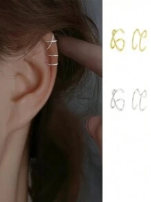 2pcs/Set Simple & Double Layer Clip-On Earrings, Couple Earring Accessories, Unisex Christmas, New Year, Valentine's Day Holiday Gift