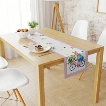 1pc Spring Easter Polyester Table Runner, 12.99x70.87 Inch, Rabbit, Wreath, Plaid Decor For Dining Table, Suitable For Holiday Room, Fireplace, Cabinet Decoration, Party Festival Decorations, Farmhouse Decor