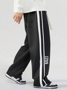 3pcs Plus Size Straight Leg Pants, Loose Drawstring Waist Solid Color Casual Sweatpants - Multicolor - View 3